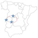 Regions where human infections with Crimean-Congo hemorrhagic fever virus (CCHFV) or infected ticks have been found in Spain. 1, CCHFV hyperendemic focus; 2, human infected by a tick bite in 2016 (Ávila); 3, human infected by a tick bite in 2018 (Badajoz). Red circle indicates area where infected ticks were detected during a surveillance study in 2016.