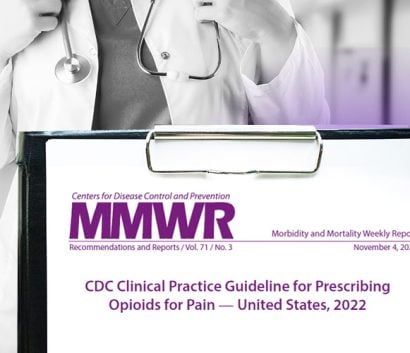 An upright clipboard presents the 2022 Clinical Practice Guideline as a clinician stands behind it.