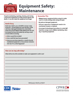 Equipment Safety: Maintenance (2022-135) Cover image