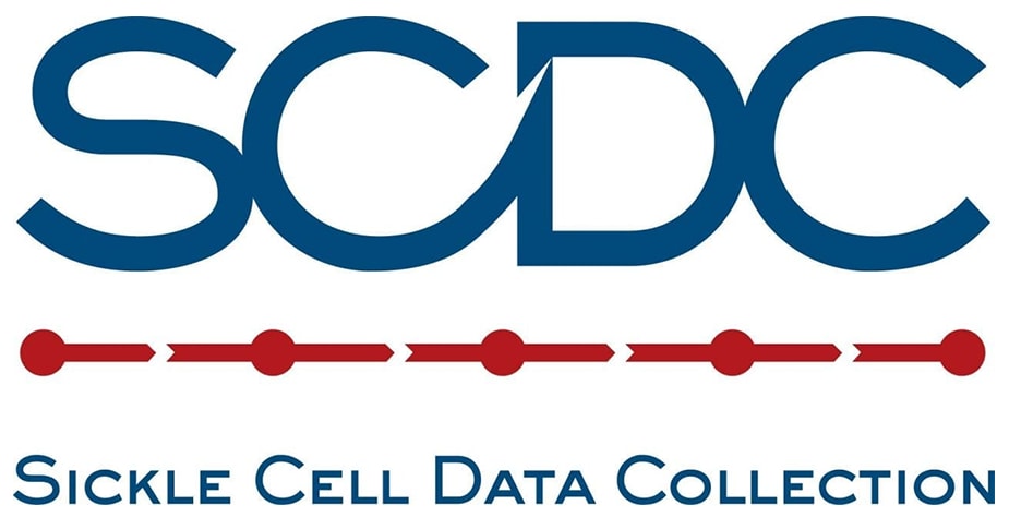 Blue and red Sickle Cell Data Collection (SCDC) program logo