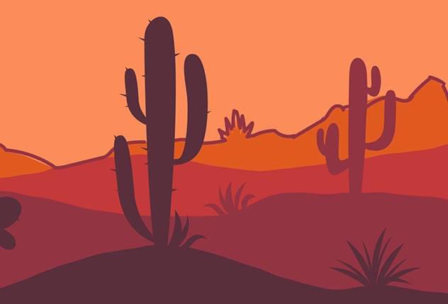 desert landscape with mountains and cacti