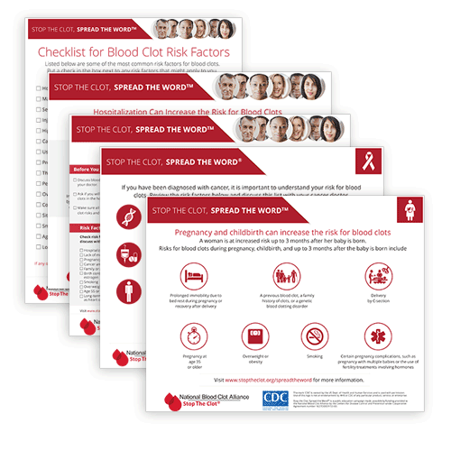 A set of Stop the Clot, Spread the Word Campaign materials (one stacked on top of another)