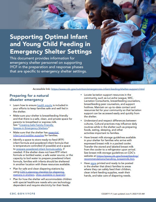 Supporting optimal infant and young child feeding in emergency shelt settings