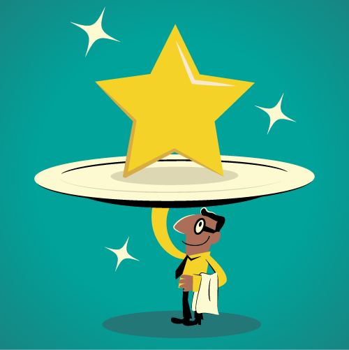 Graphic of a waiter with a star on a plate.
