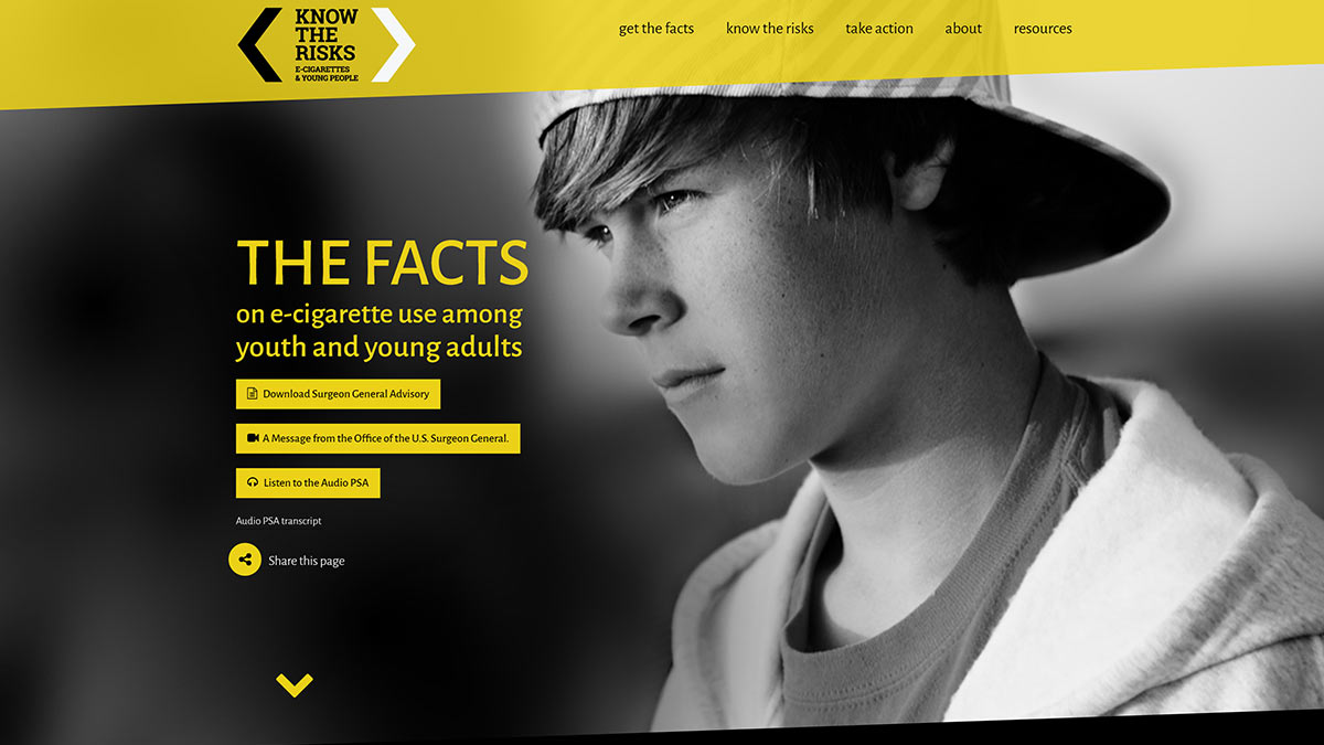 Screengrab from the Know the Risks website featuring a youth in a baseball cap.