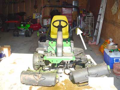 arrow pointing to rollbar on the mower.