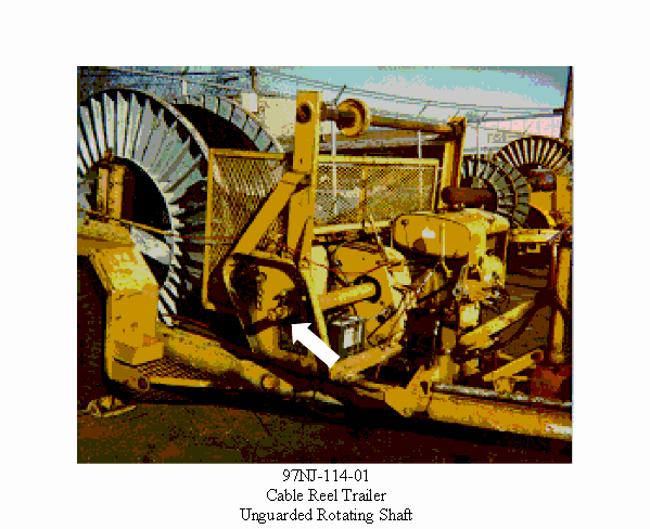 Photo of Cable Reel Trailer with an unguarded Rotating Shaft
