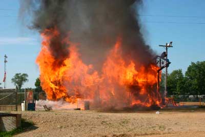 Site of burning storage shed
