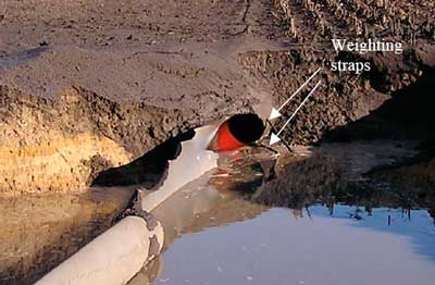 Weighting straps on pipeline