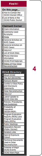 Screenshot of OCAS 'Find It' Navigation Bar
