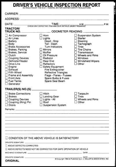 driver's vehicle inspection report