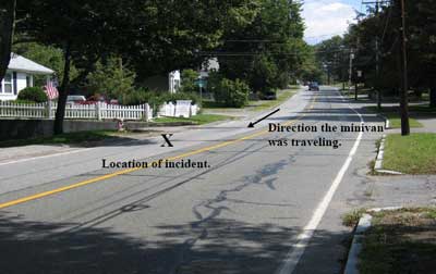 Location of incident and direction minivan was traveling