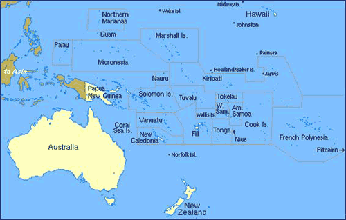 Map showing the six USAPI region