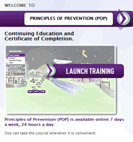 Principles of Prevention certification screen