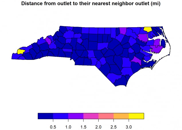 NC Distance from person to nearest neighbor outlet