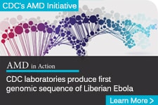 	illustration of colorful DNA strand behind the text - CDC laboratories produce first genomic sequence of Liberian Ebola