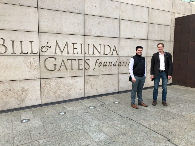 Greg Armstrong and Duncan MacCannell outside of the Gates Foundation building in Seattle