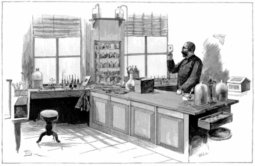 Bacteriologist Robert Koch in his laboratory.