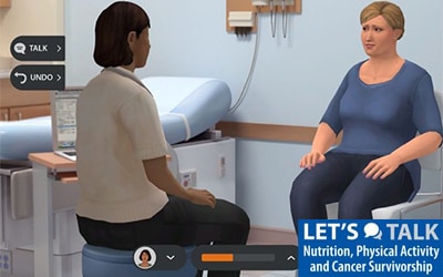 Screenshot of Let’s Talk: Nutrition, Physical Activity and Cancer Survivors simulation
