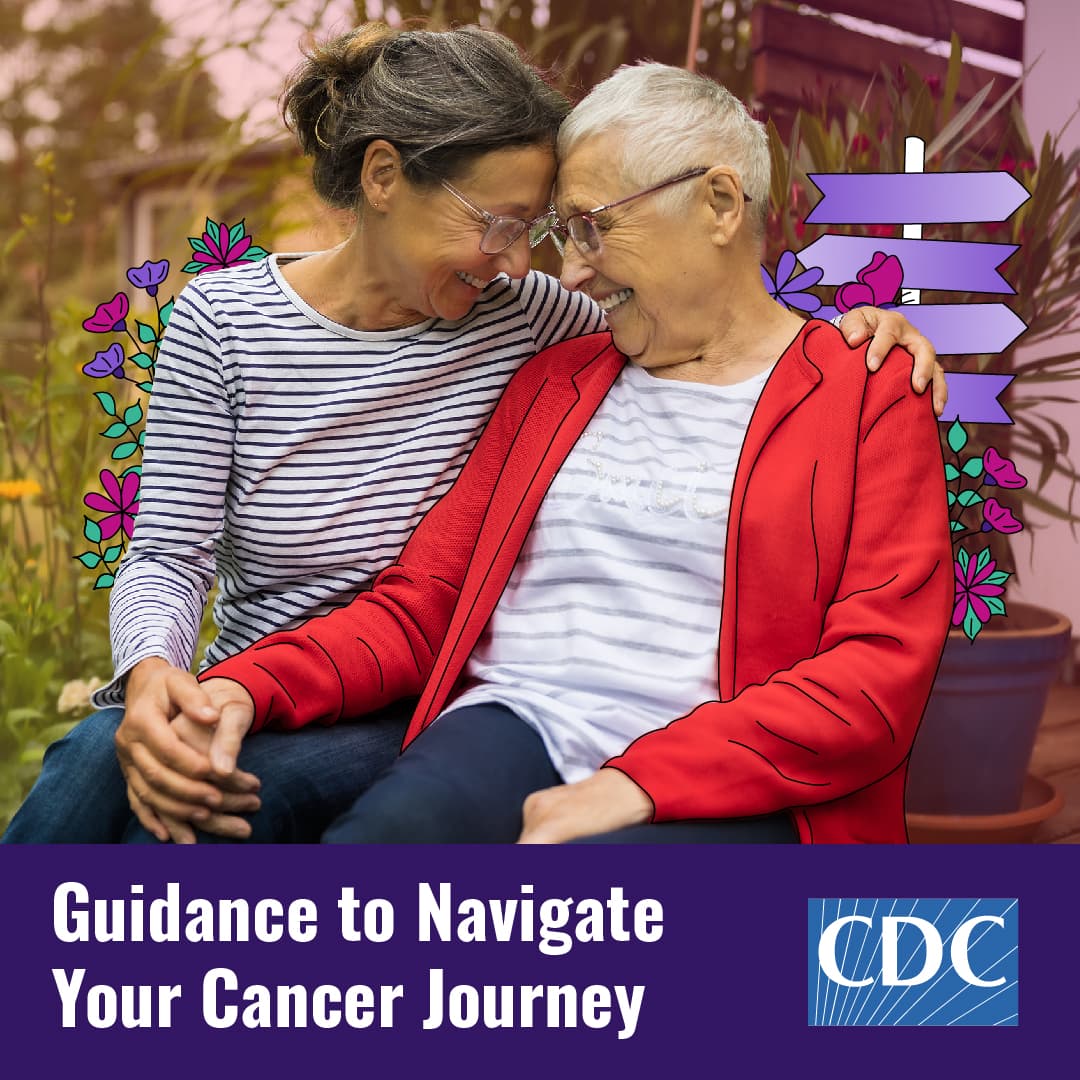 Two women sitting outdoors. The text below reads "Guidance to Navigate Your Cancer Journey"