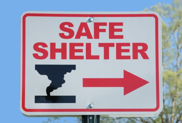 Photo of tornado shelter sign.
