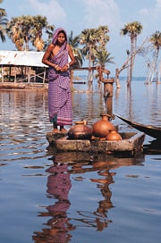 A woman collecting water
