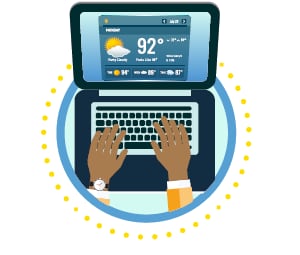 laptop displaying temperature and weather info
