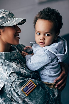 Photo of a female soldier with her child