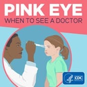 Illustration of a doctor examining the eye of a girl with pink eye, conjunctivitis