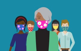 illustration of group wearing masks