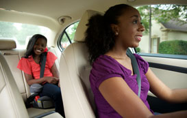 Mother and daughter in car
