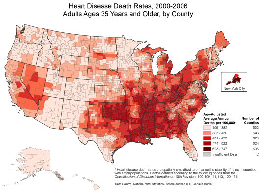 Heart Disease Death Rates for 2000 through 2006 of Adults Aged 35 Years and