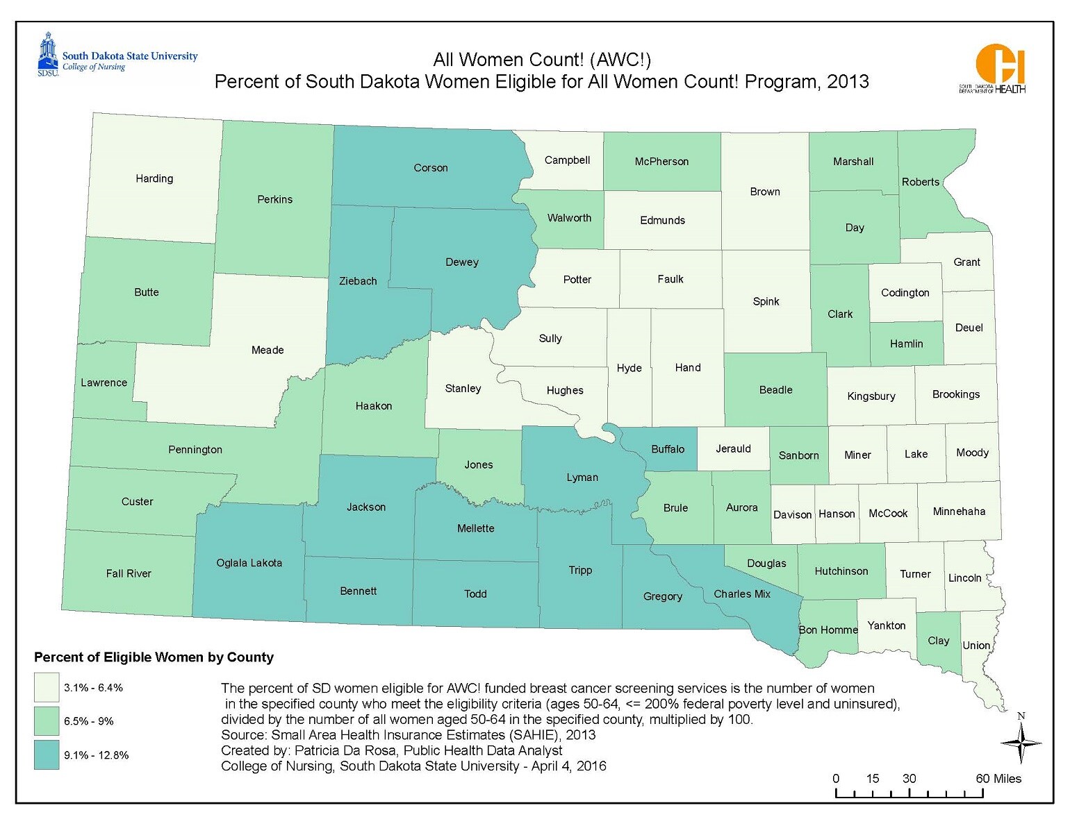 Percent of South Dakota Women Eligible for All Women Count! Program