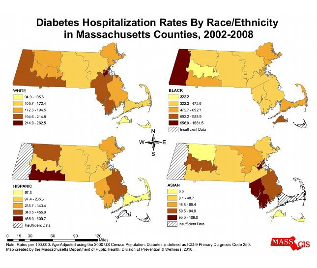 Diabetes Hospitalization Rates by Race/Ethnicity in Massachusetts Counties 2002-2008
