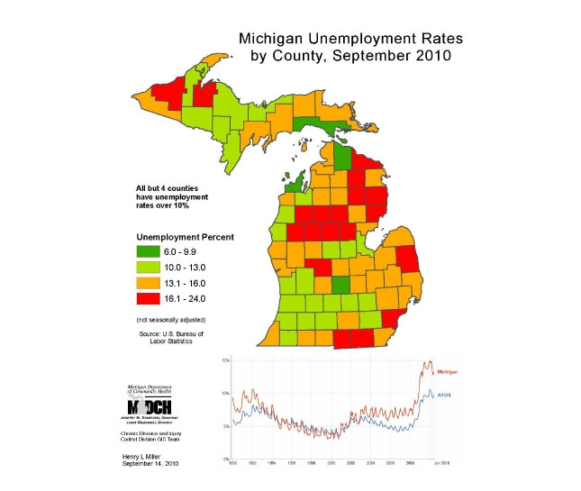 Michigan Unemployment Rates by County, September 2010