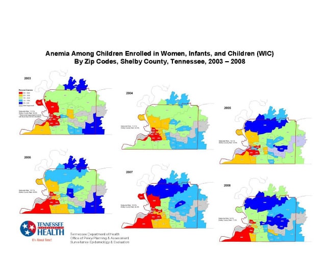 Anemia among Children on Women, Infants, and Children (WIC) by Zip Codes, Shelby County, Tennessee, 2003-2008