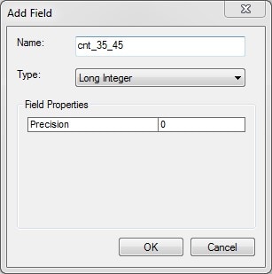 The Add Field window where you can enter the field Name, Type, and Properties.