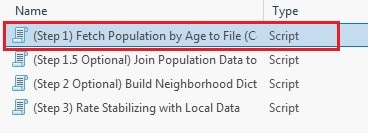 Step 1, Fetch Population by Age to File is highlighted.