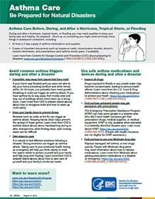 cover image of pdf entitled asthma Care - Be Prepared for Natural Disasters