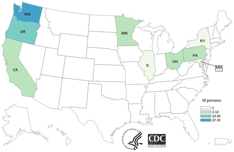 12-18-2015: Persons infected with the outbreak strain of E. coli O26, by state