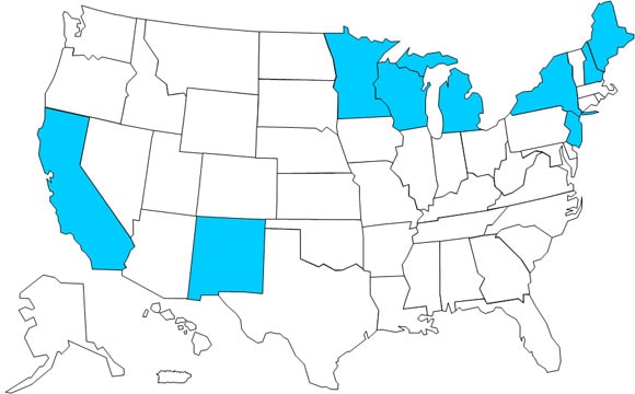 Mapa de los Estados Unidos que muestra los casos de infecciones por E. coli del 1 de abril, 2009 al 30 de junio, 2009