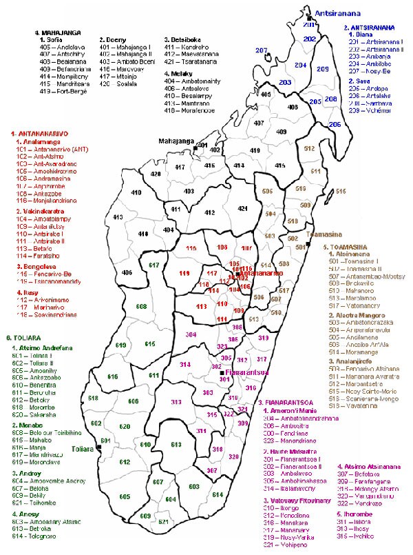 Regions and districts of Madagascar, 2008.