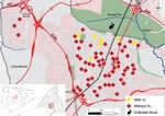 Thumbnail of Spatial distribution of solid organ transplant recipients in the southwest area of Madrid, Spain, in relation to park that was focus of visceral leishmaniasis (VL) outbreak, January 1, 2005–January 1, 2013. Map inset shows the location of the outbreak in relation to the rest of Spain. VL, visceral leishmaniasis.