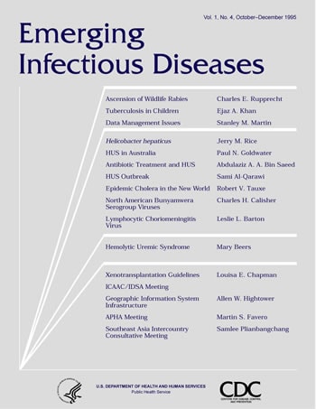 Image of the cover used on the front of the Emerging Infectious Diseases journal for volume 1 issue 4.   
