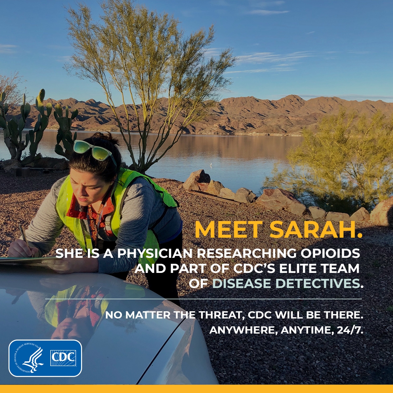 Meet Sarah.  She is a physiician researching opioids and part of CDC's elite team of disease detectives.