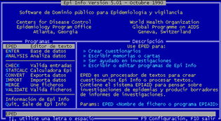 Screen shott of Epi Info™ Version 5.01 Main Screen - spanish