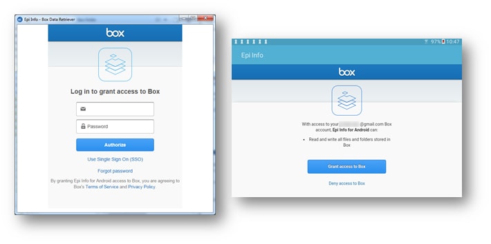 Screen shot of Signing into Box account dialog window.