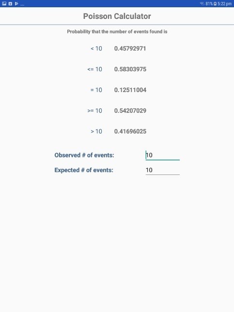 Screen shot of Poisson Distribution option in StatCalc