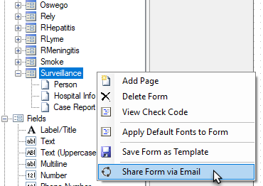 Share form via email menu item.