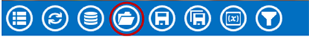 Visual Dashboard toolbar, with Open icon circled